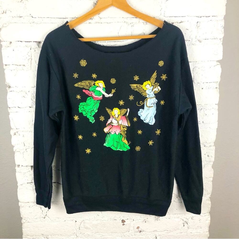 Vintage Caroling Angel Sparkle Cowel Neck Sweatshirt